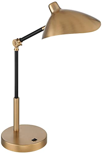 wall lamp Colborne Mid Century Modern Industrial Desk Table Lamp LED with USB Charging Port 28" Tall Antique Brass Black for Living Room Bedroom House Bedside Nightstand Home Office wall lamp - Image 3