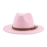 QBQZXAOSOWH Fedora Trilby Fedora-Hüte Für Frauen Männer Breite Krempe Solide Frauenhüte Bandgürtel Klassische Formelle Kleidung Khaki Schwarze Hüte 56-58 cm (Erwachsene) Rosa