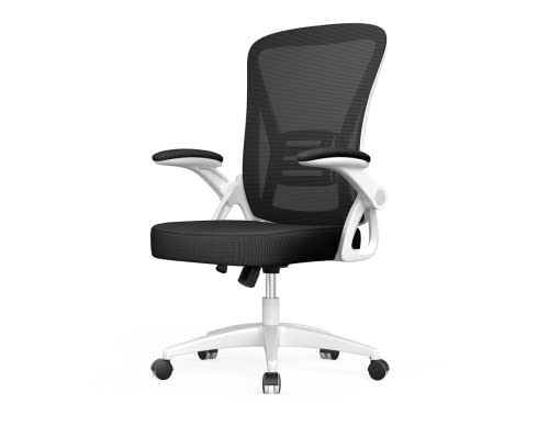 naspaluro Chaise Bureau avec Accoudoir Réglable, Fauteuil Ergonomique en Maille Respirante avec Soutien Lombaire, Dossier Inclinable et Hauteur Réglable, Roulette Pivotant à 360°, Blanc