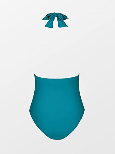 Image of CUPSHE Women Deep V Neck One Piece Halter Swimsuit | Backless,Ruched,Tummy Control,Soft Removable Cups,Flattering Bathing Suit For Vacation And Beach