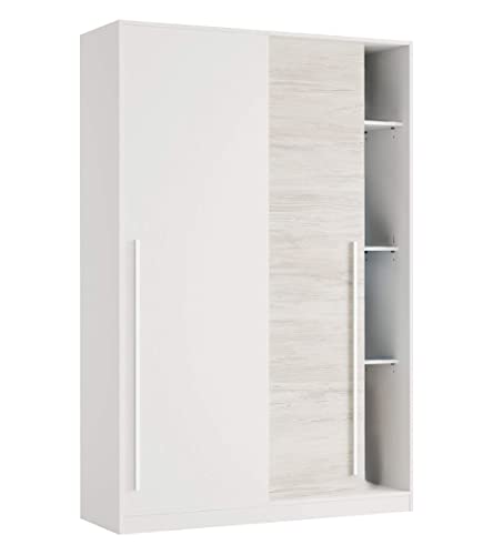 Home Heavenly® - Armario ropero Armario de 2 Puertas correderas 120 cm Billy, con Barra para Colgar y estantes Interiores. 120x200x50 cm (Blanco Artik - Blanco Velho)
