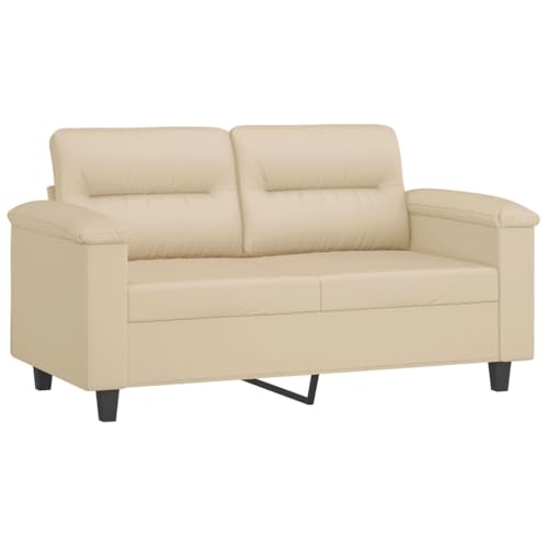 vidaXL Sofagarnitur 4-TLG., Sessel Couch mit Kissen Fußhocker, Sofa Wohnzimmersofa mit Armlehnen, Couchgarnitur Designsofa Sitzmöbel Polstermöbel, Creme Mikrofasergewebe – Bild 5