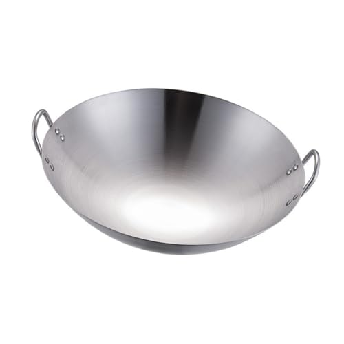 TINEASUR 厚みあるステンレス鋼製 両耳フライパン 揚げ物対応 丈夫で変形しにくい 調理に便利な取っ手付き キッチン用実用中華鍋