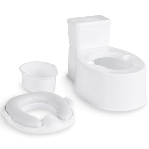 Image of Regalo 2-in-1 Toddler Potty Training Toilet with Flushing Sound, Removable Potty Training Seat, Soft Cushion & Splash Guard, Toddler Potty Chair with Storage, Toilet Seat Transition, White