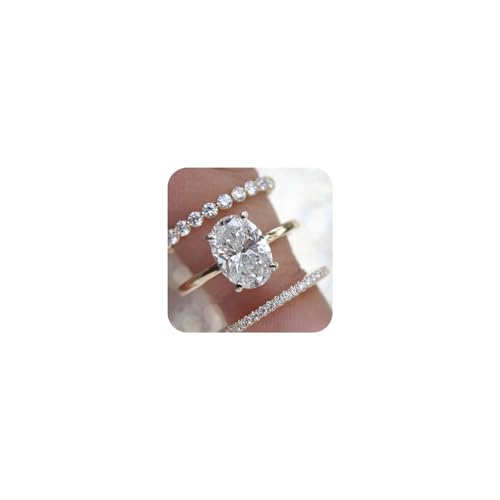 14K Gold 3PC Ring Set - Gorgeous AAA Zircon Oval Goose Egg Design Sparkling Diamond Fashion Perfect for Engagement Wedding & Anniversary Size 8