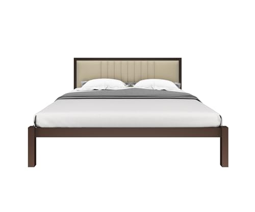Image of Homdec Venus Wall-Supported Upholstered Headboard Metal Bed (Brown, Queen (U.K. Standard))