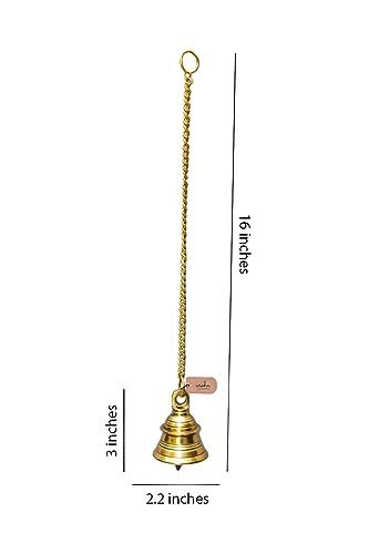 Aroha ® Auspicious Antique Brass Collection Pooja Mandir and Decorative Hanging Bells with Chain & Hook (Yellow Antique Gold, 2 Hanging Bell for Mandir)