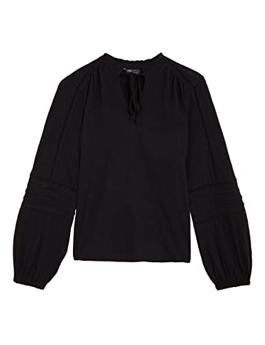 Image of Marks & Spencer Womens Embroidery Cotton Tie Neck Regular Fit Long Sleeve Top