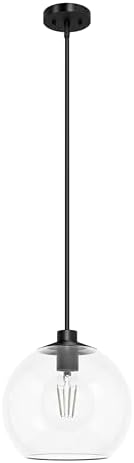 Hunter - Xidane 1-Light Matte Black, Medium Size Pendant Light, Dimmable, Mid-Century Modern Style, Globe Shaped, for Bedrooms, Kitchens, Dining, Living Rooms - 19513