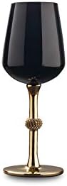 Vikko Décor Black and Gold Wine Glasses | 11 Ounce Cup – Striking Black and Gold Design with Diamante Accents – Dishwasher Safe – Set of Six Stunning Wine Glasses – 8.4” x 2.3”