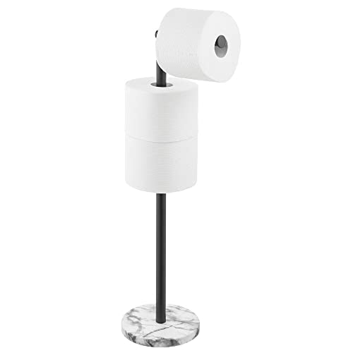 Mdesign Steel Standing Modern Toilet Paper Holder, Toilet Tissue Dispenser Stand For Bathroom Storage Organization - Holds Mega Rolls - Xene Collection - Marble/Black #TOP5