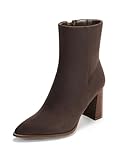 Coutgo Womens Ankle Boots Pointed Toe Chunky Stacked Heel Side Zipper Dress Fall Booties Shoes, Coffee, Size 11