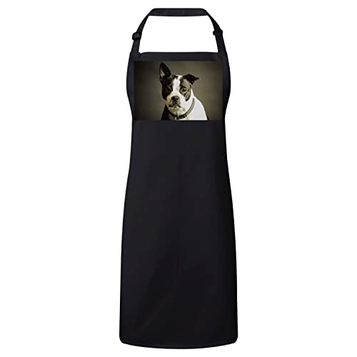 Tablier cuisine premium noir au portrait de bulldog pour passionnés de cuisine