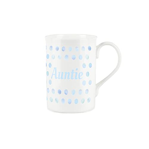 Purely Home Aqua Polka Dots Spots Auntie Mug - Fine Bone China Gift/Present Mug for Aunt, White