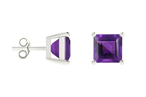 Mirahi 4Mm Square Cut Natural Amethyst Stud Earrings For Women, 0.70 Carat 4-Prong Set Gemstone Solitaire Studs, 14K Solid White Gold February Birthstone Earrings #TOP27