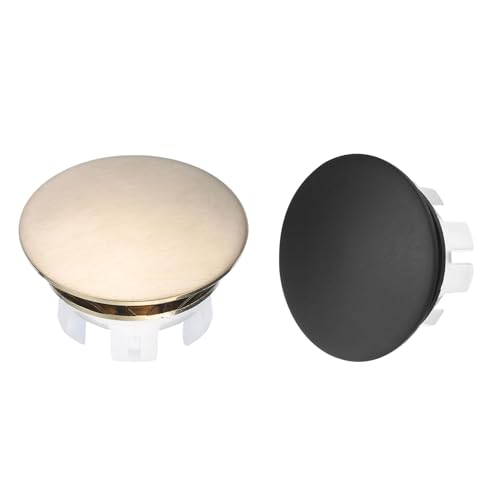 sourcing map Set di 2 anelli di troppopieno per lavello, bagno, cucina, lavello, vasca da bagno, foro rotondo in ottone con troppopieno inserto nel foro (nero, tono oro)