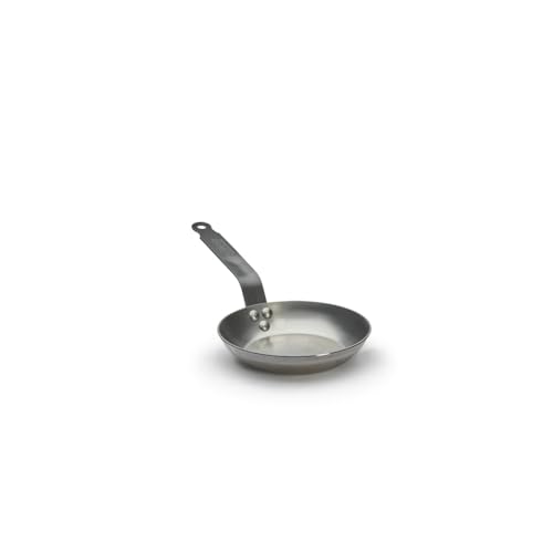 De Buyer - 5110.18 - 'Carbon Plus' Stove Round Lyonnaise Cup - Tail Feather Riveted - White Steel Sheet-Diameter 18 cm