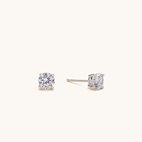 Rhodium Plated 925 Sterling Silver Brilliant Round Cut Cubic Zirconia Stud Earrings For Women Hypoallergenic Sets 5Mm #TOP2