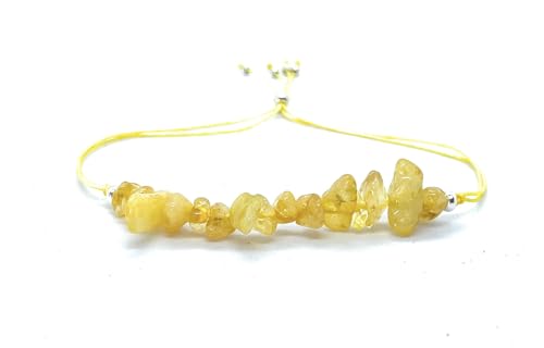 Eloboe essence Pulsera de Citrino Natural, Plata 925, 6mm, Ajustable 16-19cm,