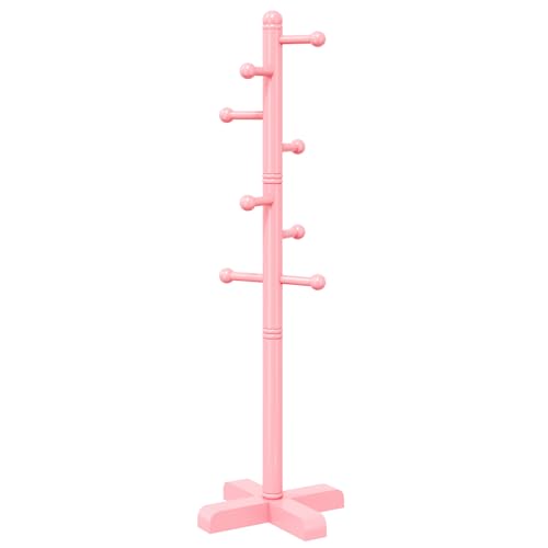 Azaeahom Coat Rack, Freestanding Coat Racks with 8 Hooks 2 Adjustable Height, Tree Coat Rack for Bedroom, Hallway, Entrance, Office, Hats, Handbags,Purse (Pink)