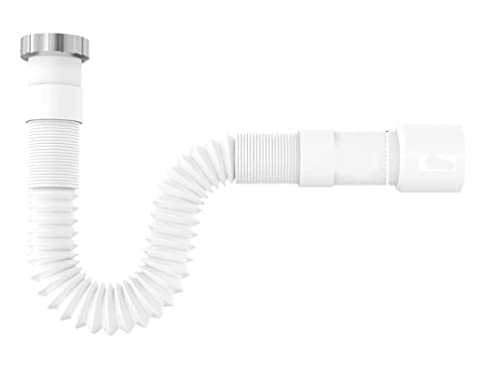 Tuyau vidange jolly lavabo évier cuisine 1'' 1/4 1'' 1/2 sortie 32 40 mm flexible avec virole en métal + joint longueur 32 cm max 77 cm pvc (1'' 1/4 entrée sortie 32-40 mm) Cover