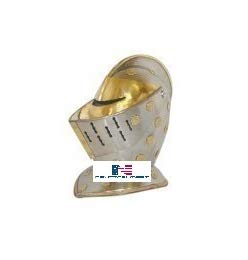 European Knight's Helmet in Steel Brass Trim - Costume Aemor Nautical Decor