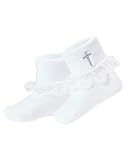 hakugoo Baptism Socks for Baby Girls White Turn Cuff Cross Socks,Toddler Ruffle Cotton Sock Christening Outfits for 2-3T