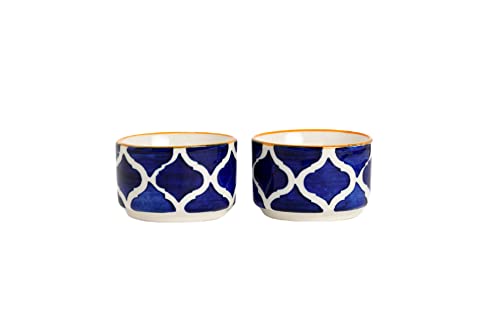 Image of Handpainted Moroccan /Umrao Pattern Ceramic Dip Bowl /Chutney Bowl /Pickle Bowl /Sauce Bowl /Small Katori Set in Round Shape (40 ML, Small, Set of 2)
