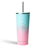 Neon Kactus - Thermobecher mit Strohhalm und Flip-Deckel, Doppelwandiger vakuumisolierter Trinkbecher für Heiß- und Kaltgetränke, 24oz Kapazität Twist & Shout