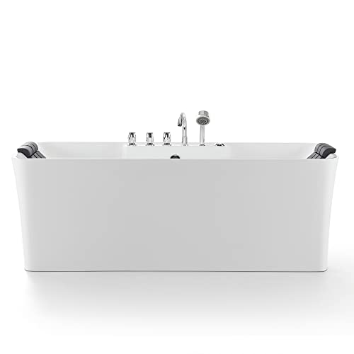 Empava 67-Inch Freestanding Whirlpool Bathtub Rectangular With 8 Hydromassage Adjustable Water Jets Luxury Acrylic Massage Spa Soaking Bath Tub Double Ended, White #TOP1
