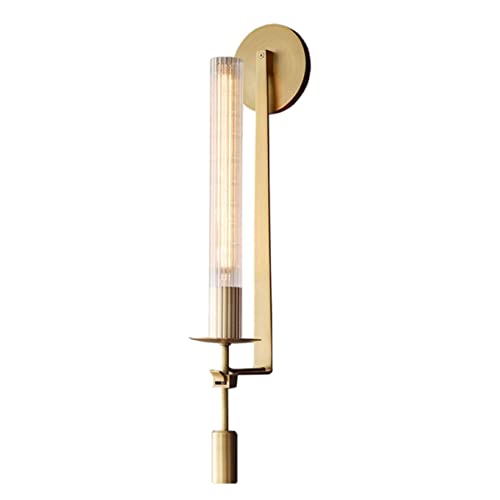 Applique murale laiton brossé verre cylindrique moderne luminaire design 12 x 62 cm