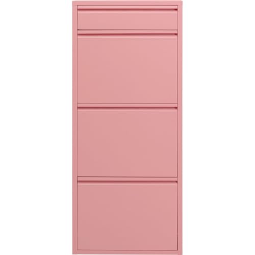 Kare Design Meuble à Chaussures Caruso, Rose, Acier, 4 Compartiments Basculants, Espace pour 6 Paires de Chaussures, Étroit, Peu Encombrant, Espace de...