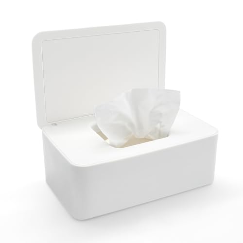 Minfuerang Caja Toallitas Humedas,19x12.3x7cm,Caja de Pañuelos con Tapa, Dispensador de Toallitas Húmedas, Impermeable,para Salón,Restaurante,Coche,Baño (Blanco)