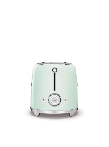 Image of SMEG 4 Slice Toaster TSF02, Long Slot Toaster with Wide Slots for Bagels & Artisan Bread, Retro Stainless Steel, 6 Browning Levels, Defrost Reheat Bagel Functions, 1400W - (Pastel Green)