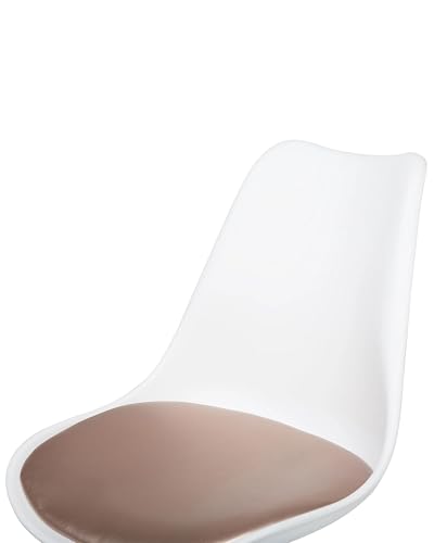 Image of Amazon Brand - Umi Faux Leather Height-Adjustable Modern Revolving Rotary Arm Office Study Desk Chair - Ideal for Spa, Bar, Home - White & Tan Color