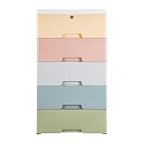YIPONYT Plastic Drawers Storage Cart Mobile Cabinet with Casters, 5 Drawers Storage Dresser with Lock, Large Containers Organizer Unit