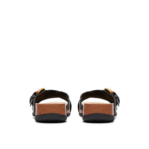 Clarks Collection Women's Reileigh Bay Slide Sandal, Black Leather, 5 Medium US - image 3