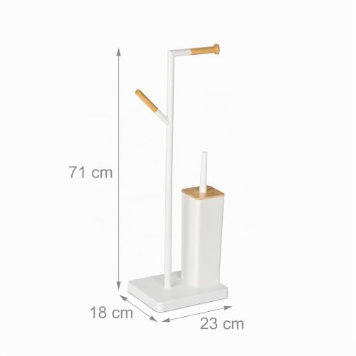 Escobillero portarrollos baño Relaxdays de acero blanco y madera 5