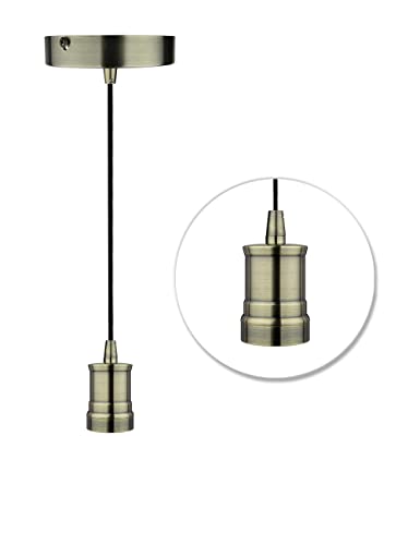 Harwez Bronze Mini Pendant Light Fitting Antique Style, Single Light Socket, 4.75'' Canopy, Adjustable 10ft Black Fabric Cord, Ceiling Lighting Fixture, E26 Lampholder, LP-116-5 - Image 3