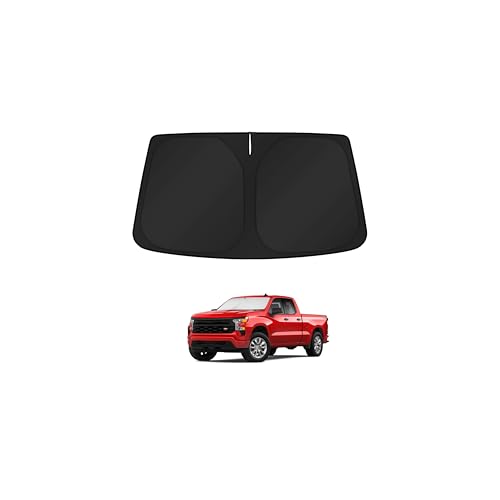 Image of KUST Windshield Sun Shade for 2019-2026 Chevrolet Silverado /Honda Ridgeline 2017-2026 / Dodge RAM 1500 2500 3500 2010-2026 Window Accessories Shade Sun Visor Cover Foldable Block UV Rays