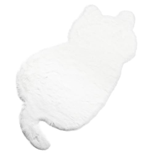 zhxinashu Alfombra Habitacion en Forma de Gato Peludo, Tapete Sala, Suave Alfombra de Piel Falsa para Decoración de Sala, Pasillos y Cuarto de Niños(Blanco)