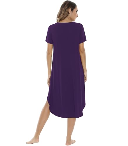 Image of NACHILA Nightgowns for Women-Viscose Made from Bamboo, V Neck Sleepshirts Short Sleeve Sleepwear Cool Nightshirt