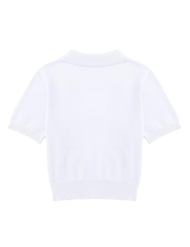 Image of Girls Short Sleeve Polo Shirt V Neck Button Down Shirts Summer Knit School Uniform Crop Tops