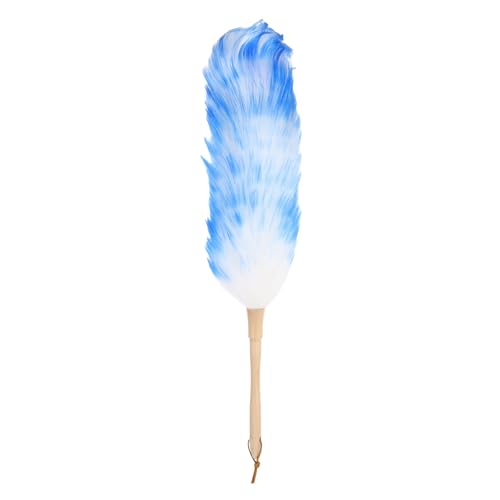 QUARKZMAN Plumero De Lana, 24.4' Limpiador De Plumas Natural para Hogar con Mango De Madera Sílida para Limpiar Ventiladores Persianas Estantes Muebles, Blanco Azul
