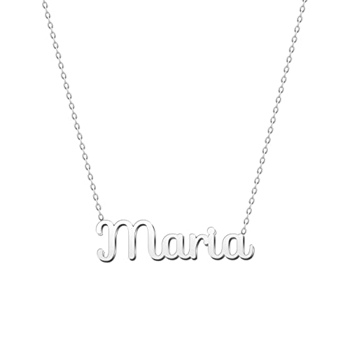 cotigo Collar Nombre Acero-Incluye Tarjeta con Significado Hermoso-Colgante Nombre Plateado o Dorado-Regalos Personalizados para Mujer-Cumpleaño-Navidad-Día de madre-San valentín (Maria-P)
