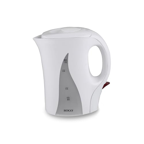 SOGO Hervidor agua electrico compacto 1L 1100W   Calentador de agua electrico de bajo consumo   Hervidor de agua con apagado automático   Tetera electrica segura sin BPA ideal para té e infusiones