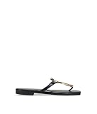 BOSANOVA Sandalias de Dedo Planas Estilo Pala para Mujer en Color Negro con Detalle metálico Dorado al Empeine y Suela Plana. Sin Cierre. Calzado para Mujer Negro 39