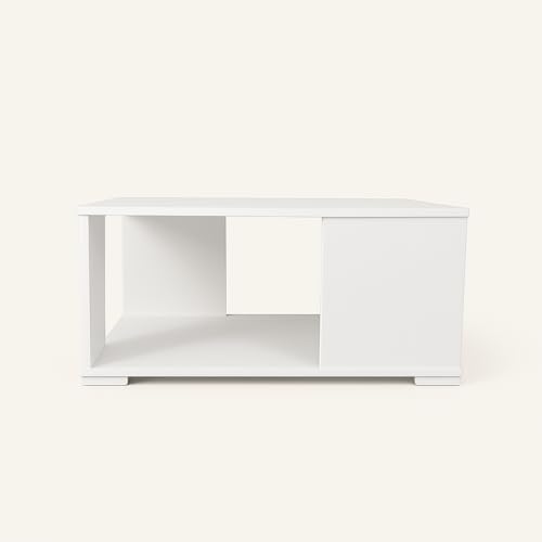Image of MATTERHORN Linea Coffee Table - Modern Engineered Wood Center Table with Storage Shelf, Ideal for Living Room, Tea Table - DIY Assembly, Compact Design (80 x 40 x 40 cm, MOCT-R92113) (White Mist)