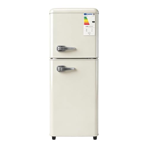 Petit réfrigérateur avec congélateur 112 L, mini frigo compact 2 portes, thermostat 7 niveaux, LED, clayettes ajustables, chambre et bureau, crème