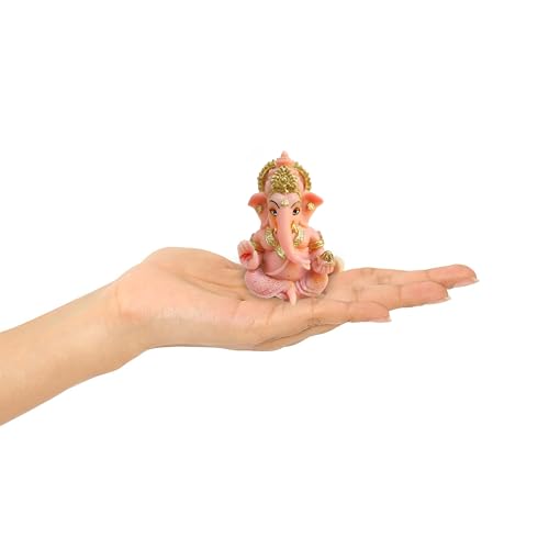 Image of 3.5 Inch Ganesha Idol Car Dashboard Idol Ganesha Murti Ganpati Idol for Home Decor Lord Ganesh Statue Gift for Office Desk Puja Room Figurine Decoration (Pink)